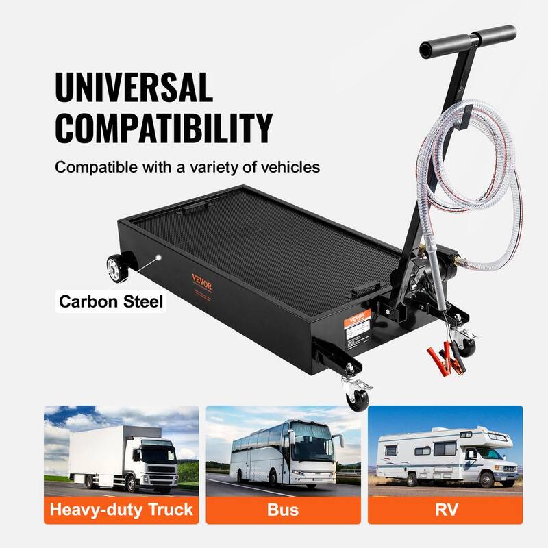 VEVOR 20 Gal. Oil Drain Pan w/180 Watt Electric Pump Low Profile Oil Drain Pan w/8.2 ft. Hose and Folding Handle for Trucks - DDQCPYPH20GAL3RWMV9