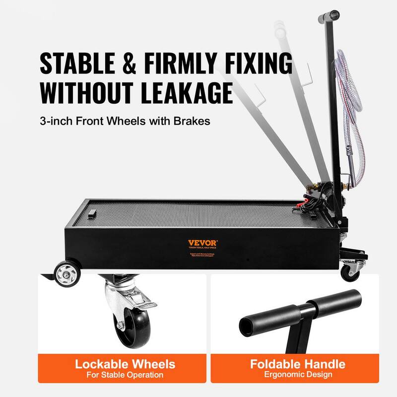 VEVOR 20 Gal. Oil Drain Pan w/180 Watt Electric Pump Low Profile Oil Drain Pan w/8.2 ft. Hose and Folding Handle for Trucks - DDQCPYPH20GAL3RWMV9