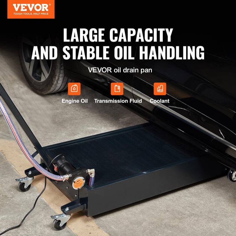 VEVOR 20 Gal. Oil Drain Pan w/180 Watt Electric Pump Low Profile Oil Drain Pan w/8.2 ft. Hose and Folding Handle for Trucks - DDQCPYPH20GAL3RWMV9