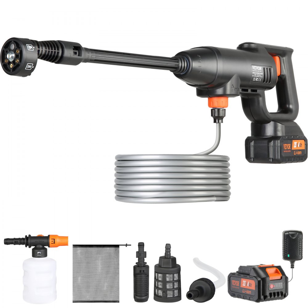 VEVOR Cordless Pressure Washer, 580-PSI 1.1 GPM Portable Power Cleaner, Handheld High-Pressure Car Washer Gun with 4.0Ah Battery, Charger, 6-in-1 Nozzle, for Home/Floor Cleaning & Watering - WSLSGYQXJYSDC3UMNV5
