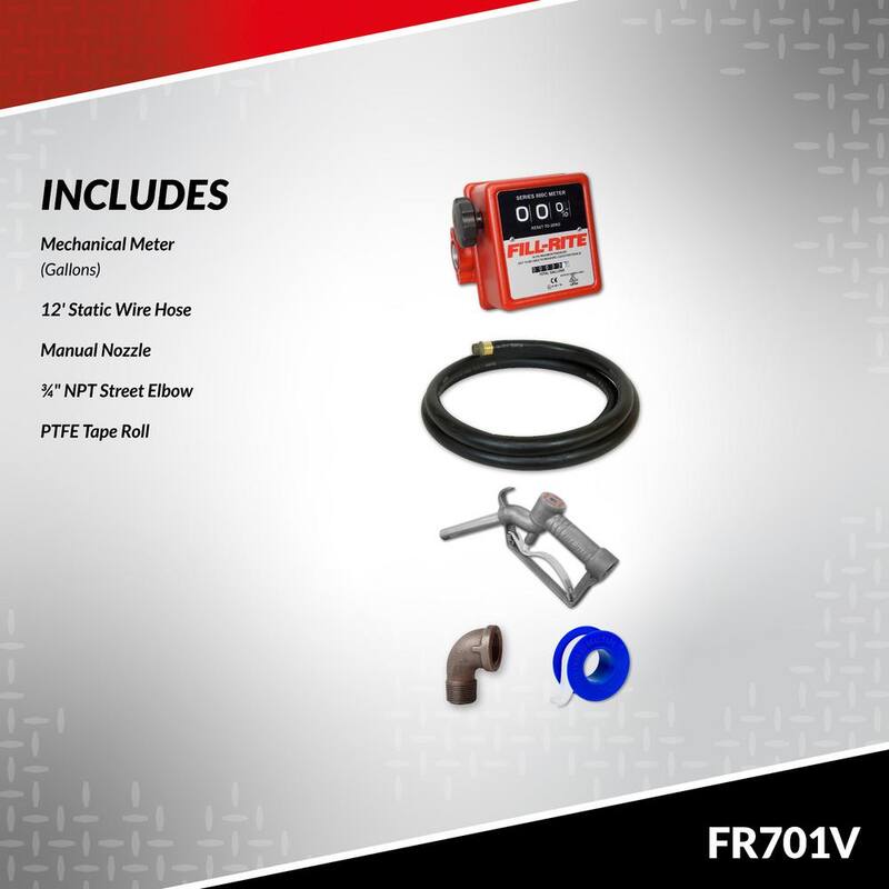 FILL-RITE 115-Volt 1/3 HP 20 GPM Fuel Transfer Pump With Discharge Hose Manual Nozzle and Mechanical Gallon Meter - FR701V