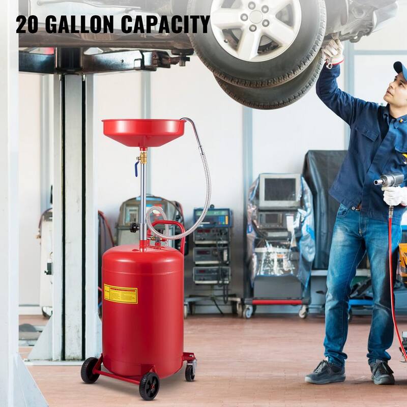 VEVOR Waste Oil Drain Tank 20 Gal. Portable Oil Drain Change Air Operated Fluid Fuel with Wheel for Easy Oil Removal - QCPJLBHDYF20UAJ6WV0