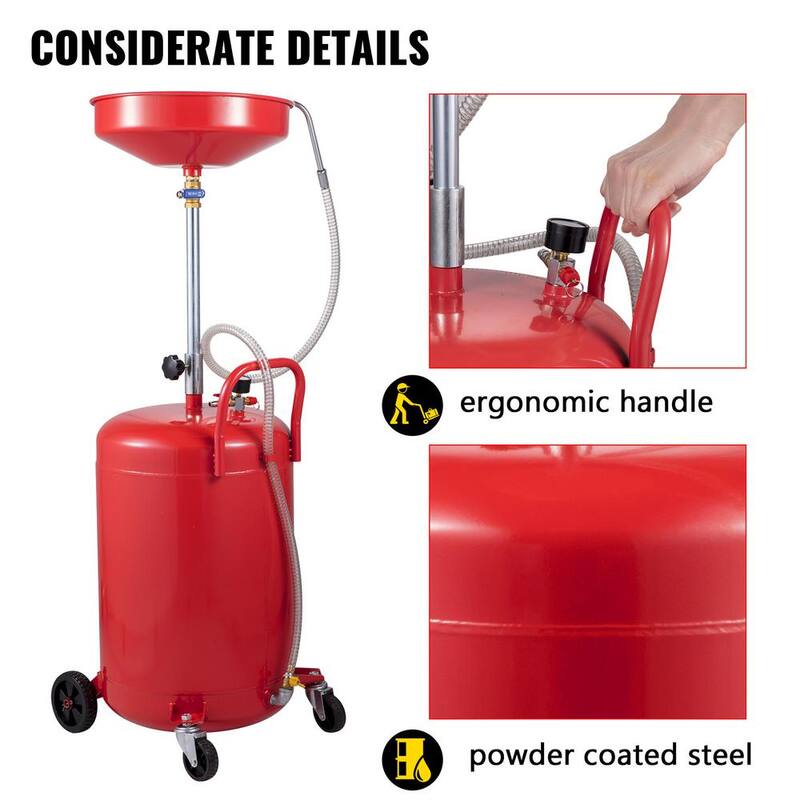VEVOR Waste Oil Drain Tank 20 Gal. Portable Oil Drain Change Air Operated Fluid Fuel with Wheel for Easy Oil Removal - QCPJLBHDYF20UAJ6WV0