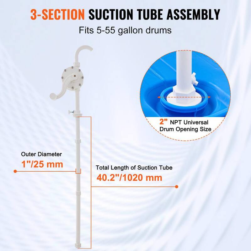 VEVOR 5 gal. - 55 Gal. Drum Pump Rotary Barrel Pump 6.5 GPM Flow for Fast Transfer of Water, Alcohol, Corrosive Liquids - SDTBSYSPP8555XKCVV0