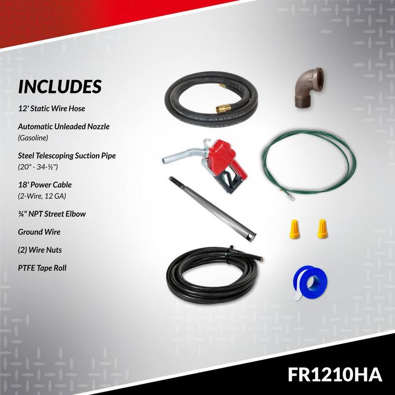 FILL-RITE 12-Volt 15 GPM 1/4 HP Fuel Transfer Pump (Auto Nozzle Package) - FR1210HA
