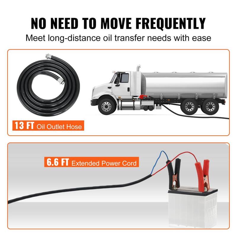 VEVOR Diesel Fuel Transfer Pump Kit 10 GPM PET Self-Priming Electric Oil Extractor Pump with Automatic Shut-off Nozzle Hose - C11GPM12V14HPKS06V1