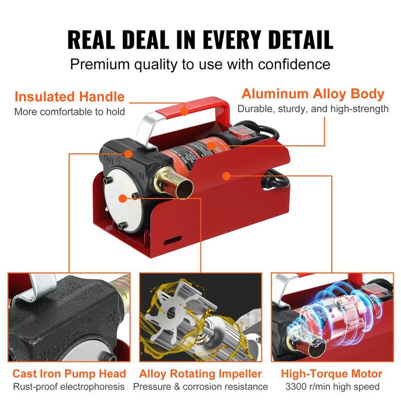 VEVOR Diesel Fuel Transfer Pump Kit 10 GPM PET Self-Priming Electric Oil Extractor Pump with Automatic Shut-off Nozzle Hose - C11GPM12V14HPKS06V1
