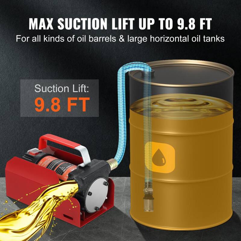 VEVOR Diesel Fuel Transfer Pump Kit 10 GPM PET Self-Priming Electric Oil Extractor Pump with Automatic Shut-off Nozzle Hose - C11GPM12V14HPKS06V1