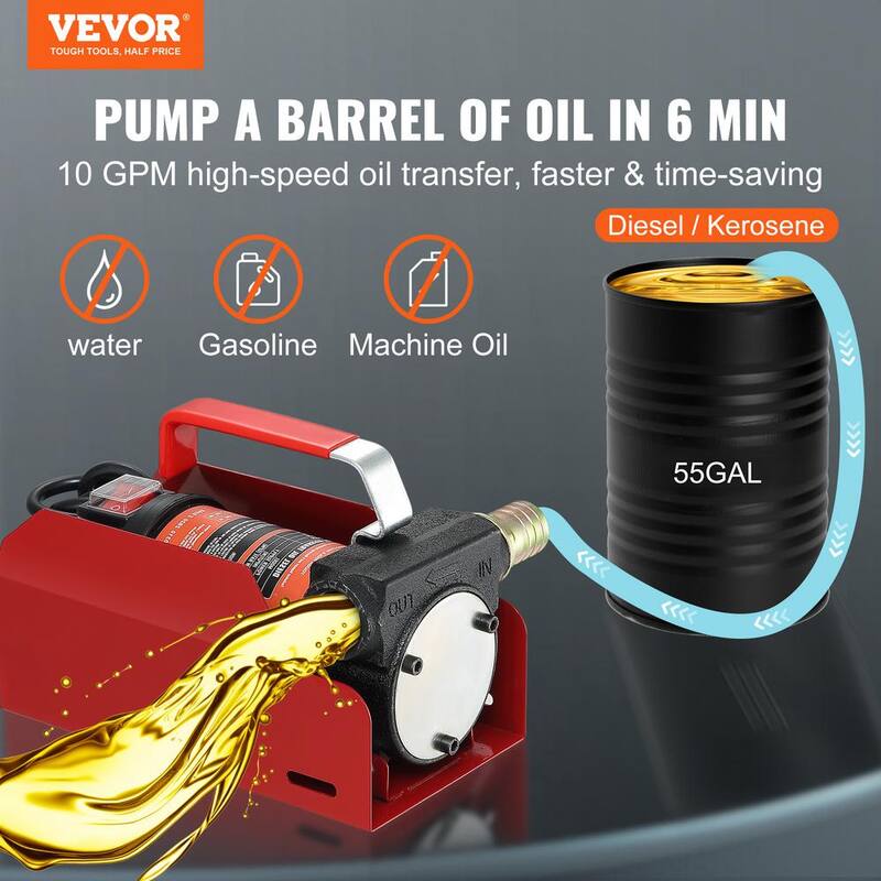 VEVOR Diesel Fuel Transfer Pump Kit 10 GPM PET Self-Priming Electric Oil Extractor Pump with Automatic Shut-off Nozzle Hose - C11GPM12V14HPKS06V1