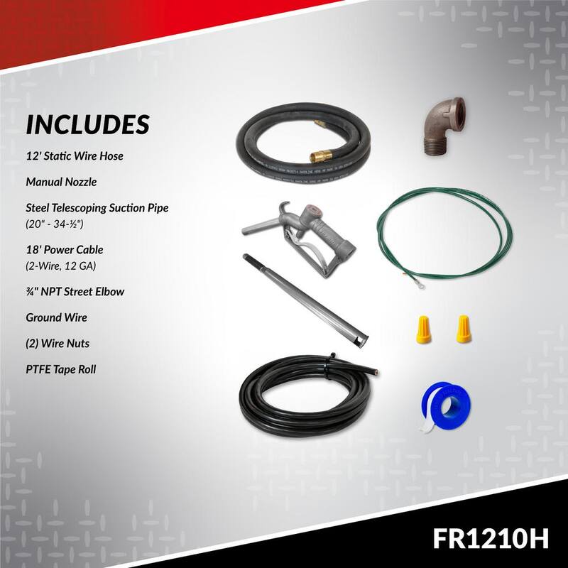 FILL-RITE 12-Volt 15 GPM 1/4 HP Fuel Transfer Pump (Manual Nozzle Package) - FR1210H