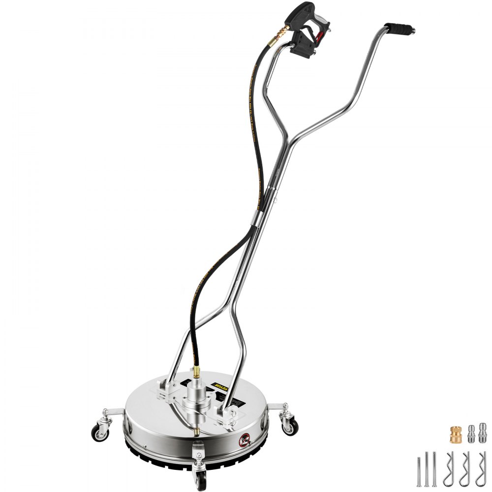 VEVOR Pressure Washer Surface Cleaner, 20'', Max. 4000 PSI Pressure by 2 Nozzles for Cleaning Driveways, Sidewalks, Stainless Steel Frame w/Rotating Dual Handle, Wheels, Fit for 3/8'' Quick Connector - QDXDJYCBXGS203VE1V0