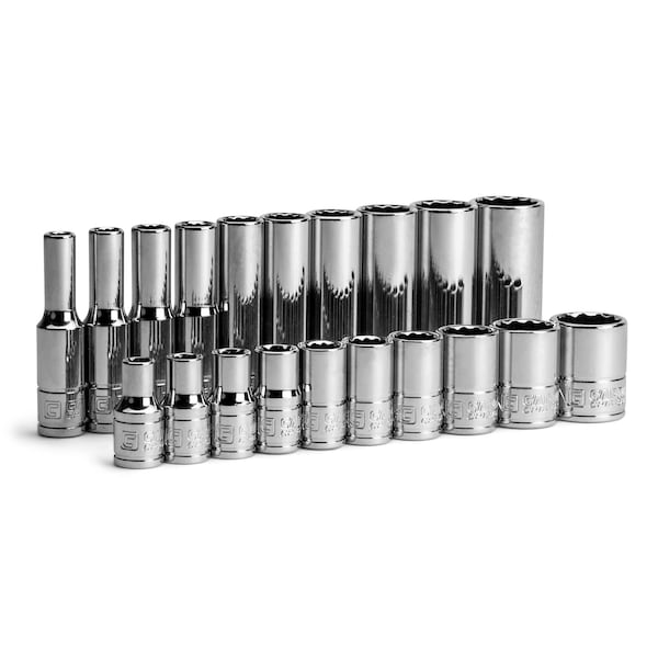 Capri Tools 1/4 in. Drive 12-Point Shallow and Deep Socket Set, SAE, 3/16 to 9/16 in., SAE, 20-Piece - CP16101-20SSD