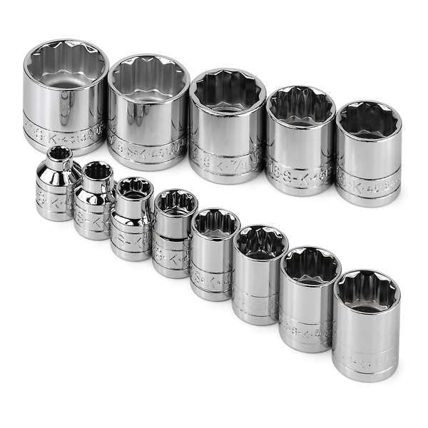 Sk Professional Tools 3/8" Drive Socket Set SAE 13 Pieces 1/4 in to 1 in , Chrome - 4653