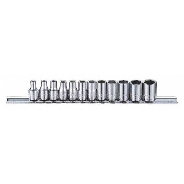 Westward 1/4" Drive Socket Set Metric 12 Pieces 3.5 mm to 12 mm , Chrome - 53PN29