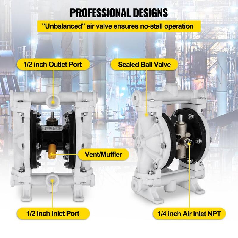 VEVOR Air-Operated Double Diaphragm Pump 1/2 in. Inlet Outlet 13.2 GPM 120PSI PTFE Diaphragm Transfer Pump for Oil Diesel - YBGMBQBY-15PP0001V0