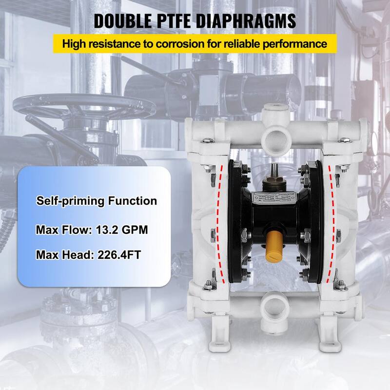 VEVOR Air-Operated Double Diaphragm Pump 1/2 in. Inlet Outlet 13.2 GPM 120PSI PTFE Diaphragm Transfer Pump for Oil Diesel - YBGMBQBY-15PP0001V0