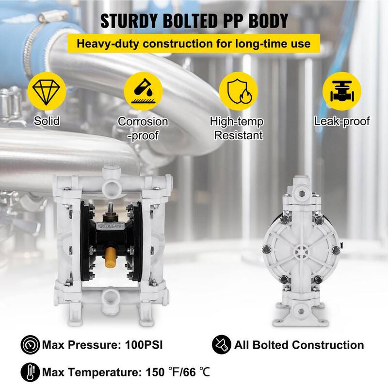 VEVOR Air-Operated Double Diaphragm Pump 1/2 in. Inlet Outlet 13.2 GPM 120PSI PTFE Diaphragm Transfer Pump for Oil Diesel - YBGMBQBY-15PP0001V0