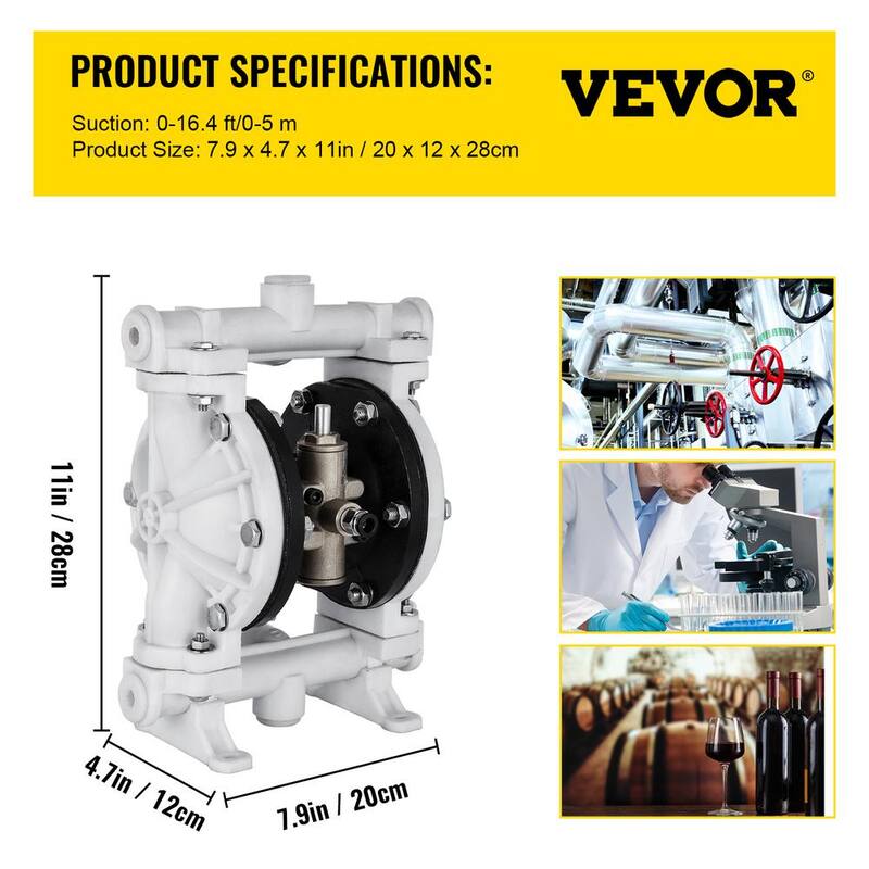 VEVOR Air-Operated Double Diaphragm Pump 1/2 in. Inlet Outlet 13.2 GPM 120PSI PTFE Diaphragm Transfer Pump for Oil Diesel - YBGMBQBY-15PP0001V0