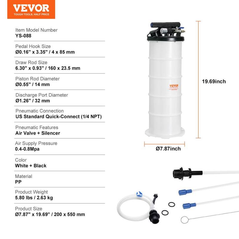 VEVOR Fluid Extractor, 1.74 gal. (6.5 Liters), Pneumatic Oil Changer Vacuum Fluid Extractor with Dipstick and Suction Hose - SDCYQ7LQD20083X6NV0-802