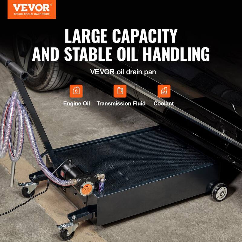 VEVOR 15 Gal. Oil Drain Pan w/180 Watt Electric Pump Oil Change Pan w/8.2 ft. Hose and Folding Handle for Trucks, RVs - DDQCPYPH15GALMBSSV9