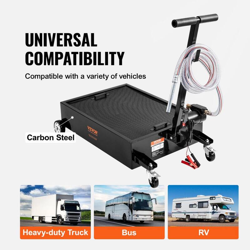 VEVOR 15 Gal. Oil Drain Pan w/180 Watt Electric Pump Oil Change Pan w/8.2 ft. Hose and Folding Handle for Trucks, RVs - DDQCPYPH15GALMBSSV9