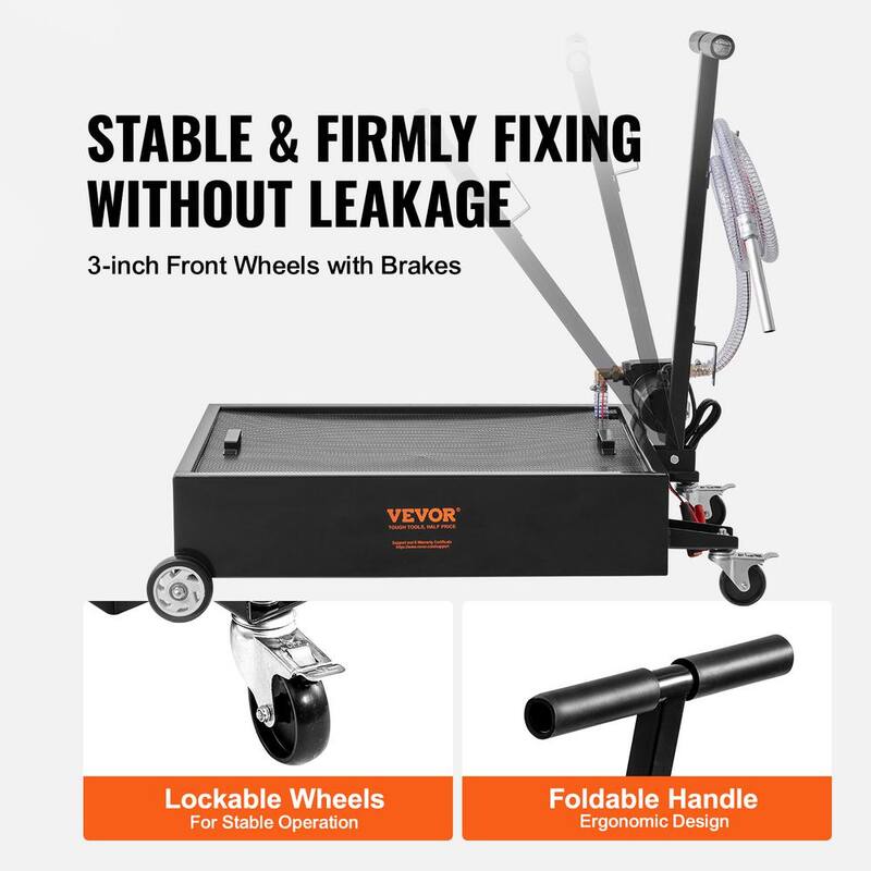VEVOR 15 Gal. Oil Drain Pan w/180 Watt Electric Pump Oil Change Pan w/8.2 ft. Hose and Folding Handle for Trucks, RVs - DDQCPYPH15GALMBSSV9