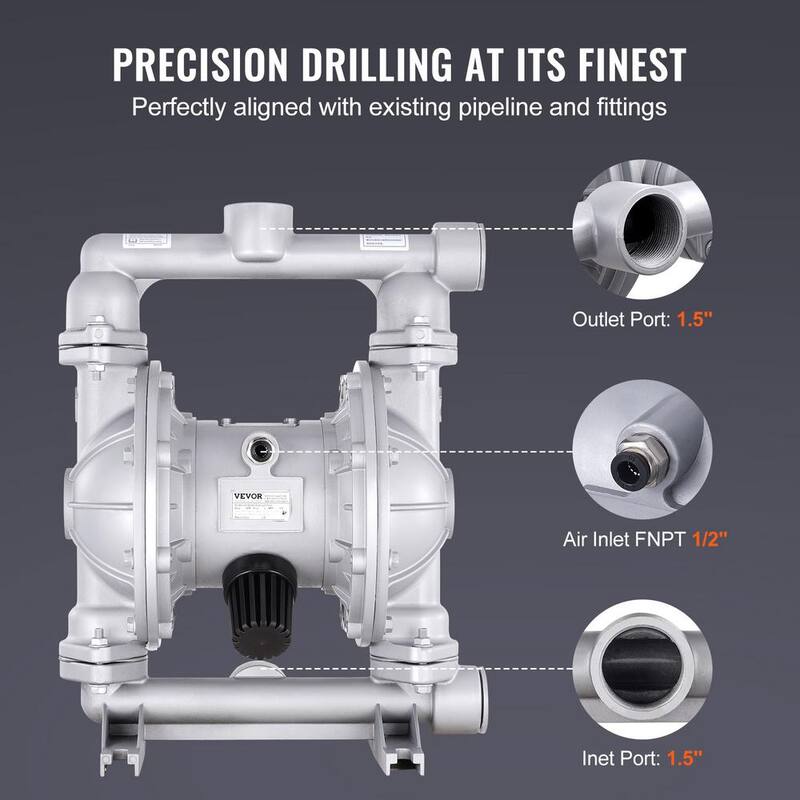 VEVOR Air Operated Double Diaphragm Pump, 44GPM, Max 115PSI Air Waste Oil Pneumatic Transfer Pump with 2 Extra Diaphragms - QDSQGMBLHJ15NT76JV0-0730