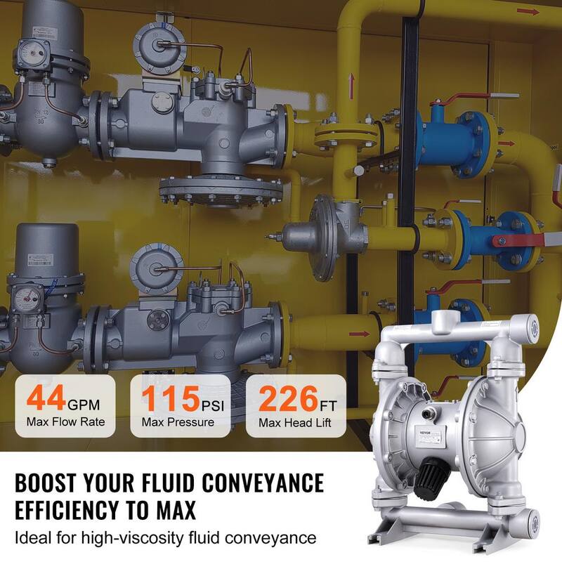 VEVOR Air Operated Double Diaphragm Pump, 44GPM, Max 115PSI Air Waste Oil Pneumatic Transfer Pump with 2 Extra Diaphragms - QDSQGMBLHJ15NT76JV0-0730
