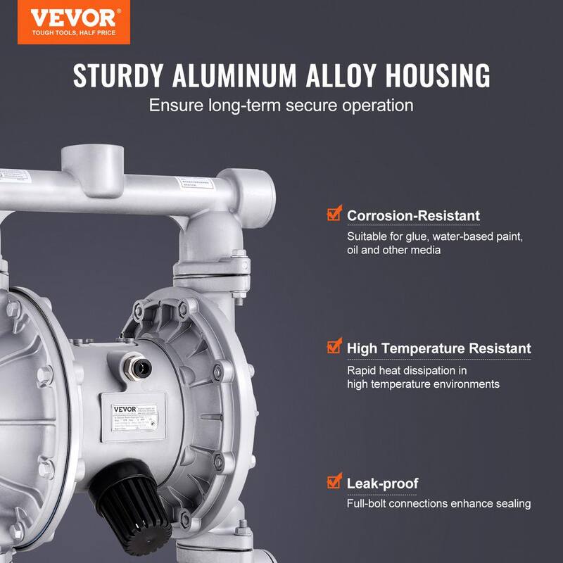 VEVOR Air Operated Double Diaphragm Pump, 44GPM, Max 115PSI Air Waste Oil Pneumatic Transfer Pump with 2 Extra Diaphragms - QDSQGMBLHJ15NT76JV0-0730