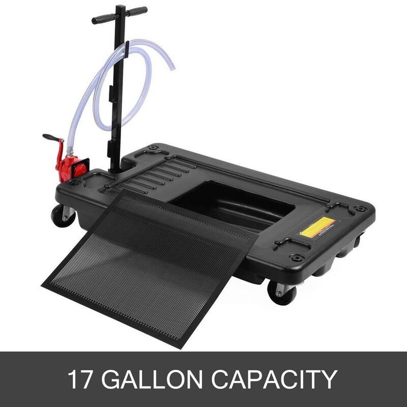 VEVOR Portable Oil Drain Pan with Pump 16.9 Gal. Low Profile Oil Drain Pan with 8 ft. Hose for SUV Car and Trucks - QCPYP17GSYSYLBYC1V0