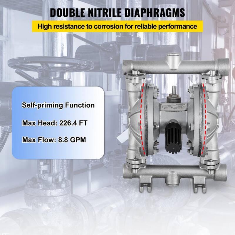 VEVOR Air-Operated Double Diaphragm Pump 1/2 in. Inlet Outlet 8.8 GPM 120PSI PET Diaphragm Transfer Pump for Petroleum Diesel - YBGMBQBK-15P00001V0
