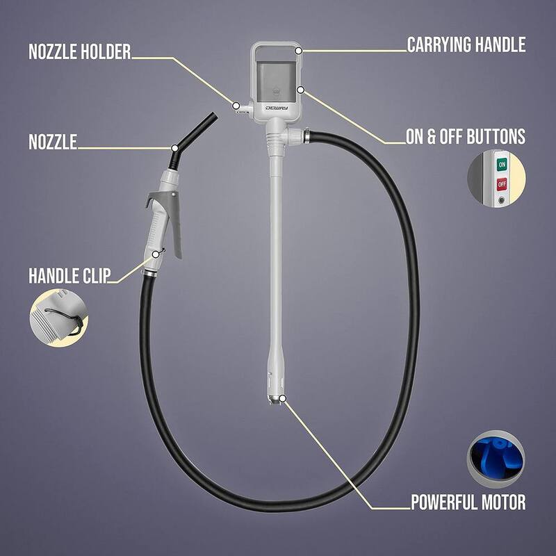 DEWAY Automatic Fuel Transfer Pump W/Rubber Hose and Nozzle for Flow Control and Stop, Fits All Cans - WAYPUMP14