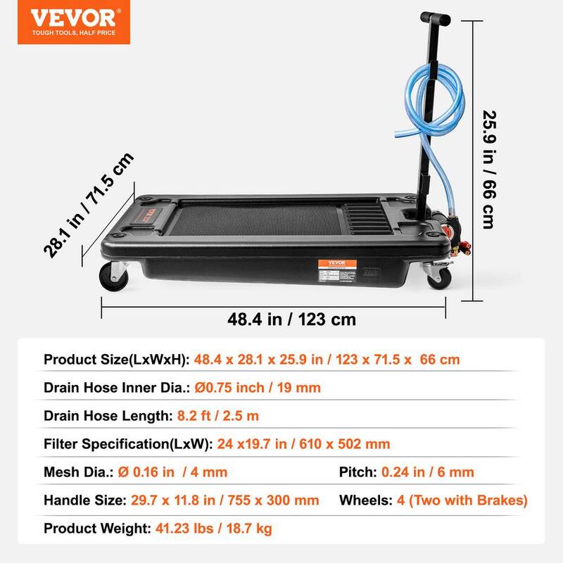 VEVOR 17 Gal. Oil Drain Pan with 180 Watt Electric Pump Low Profile Oil Drain Pan with 8.2 ft. Hose and Folding Handle for RVs - DDQCPYPH17GALF6XAV9