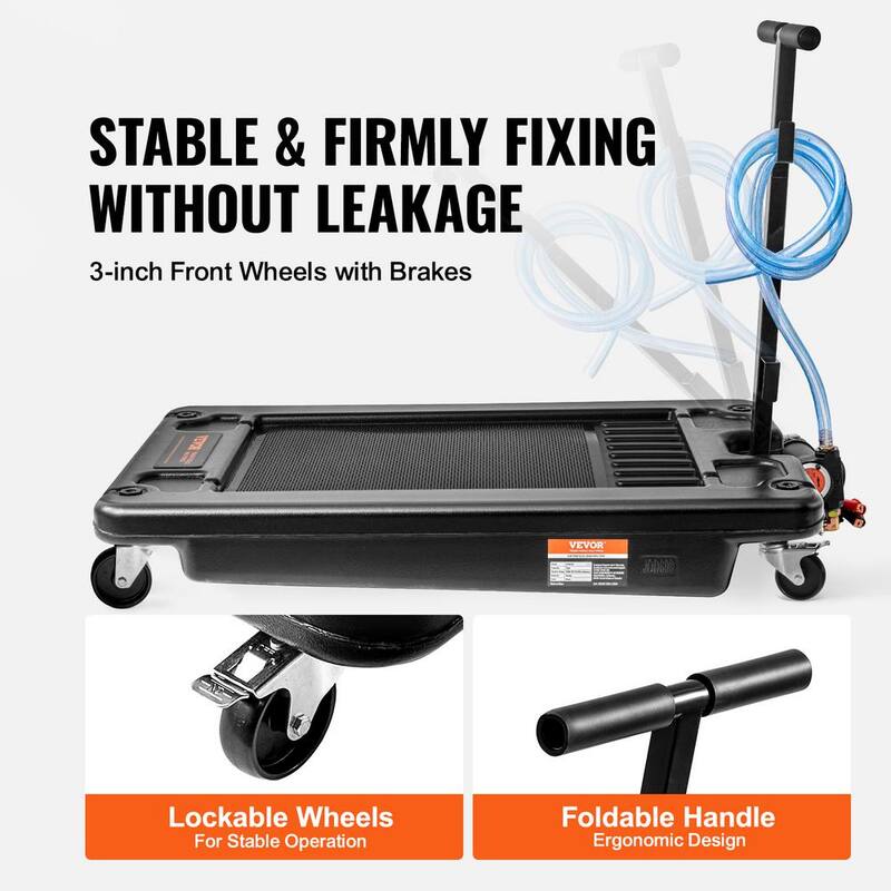 VEVOR 17 Gal. Oil Drain Pan with 180 Watt Electric Pump Low Profile Oil Drain Pan with 8.2 ft. Hose and Folding Handle for RVs - DDQCPYPH17GALF6XAV9