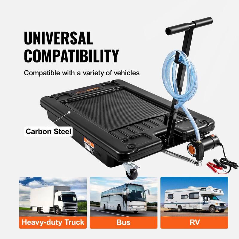 VEVOR 17 Gal. Oil Drain Pan with 180 Watt Electric Pump Low Profile Oil Drain Pan with 8.2 ft. Hose and Folding Handle for RVs - DDQCPYPH17GALF6XAV9