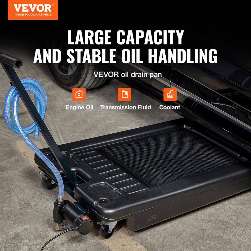 VEVOR 17 Gal. Oil Drain Pan with 180 Watt Electric Pump Low Profile Oil Drain Pan with 8.2 ft. Hose and Folding Handle for RVs - DDQCPYPH17GALF6XAV9