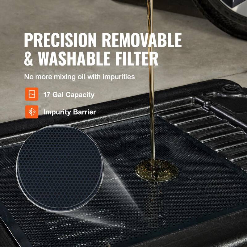 VEVOR 17 Gal. Oil Drain Pan with 180 Watt Electric Pump Low Profile Oil Drain Pan with 8.2 ft. Hose and Folding Handle for RVs - DDQCPYPH17GALF6XAV9
