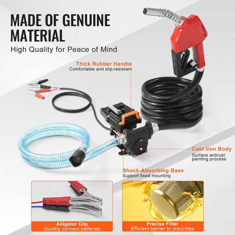 VEVOR Fuel Transfer Pump 15 GPM 1/4 HP Electric Diesel Transfer Pump Auto Shut-Off Fuel Nozzle Long Inlet & Outlet Hose - FBBMG15GPM14E8RUQV9