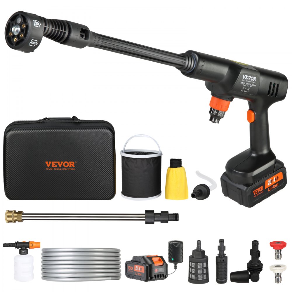 VEVOR Cordless Pressure Washer, 652-PSI 1.0 GPM Portable Power Cleaner, Handheld High-Pressure Car Washer Gun with 4.0Ah Battery, Charger, 6-in-1 Nozzle, for Home/Floor Cleaning & Watering - WSLSGYQXJWSDE3E5GV5