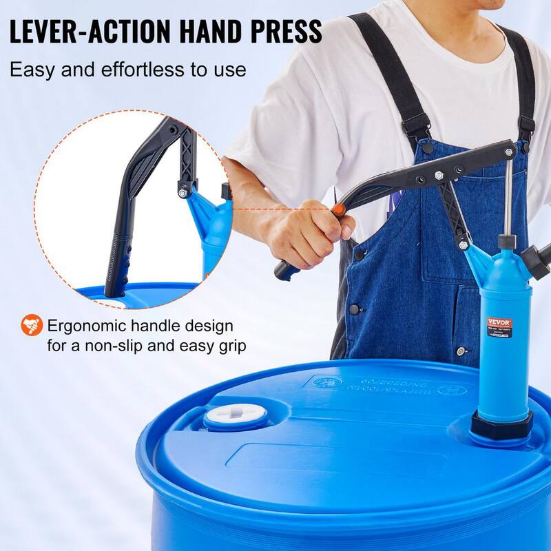 VEVOR 5 gal. - 55 gal. Drum Pump Lever-Action Barrel Pump with 3-Section Suction Tube Assembly and Hose - SDTBSYPP10555ASKQV0