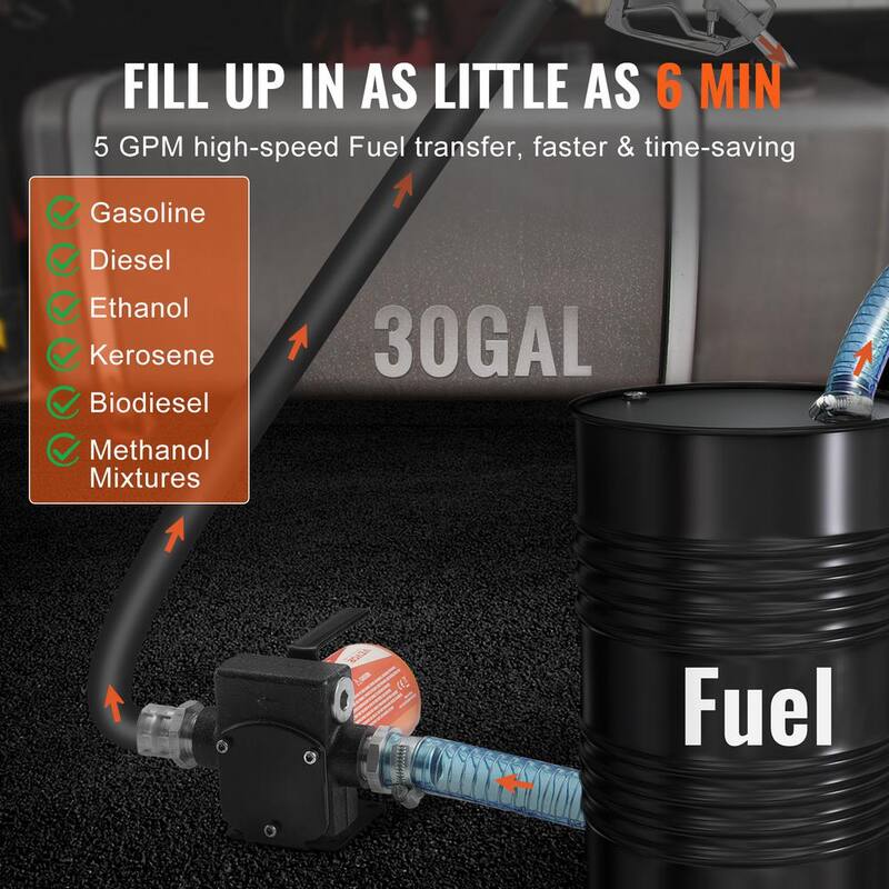VEVOR Fuel Transfer Pump 5.3 GPM 1/10 HP Portable Electric Diesel Transfer Pump for Gasoline Diesel Kerosene Methanol Blends - FBBMG37GPM11Y1A3HV9