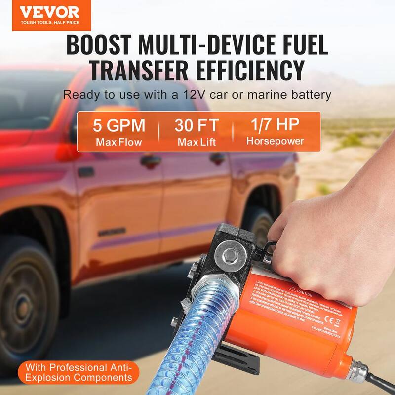 VEVOR Fuel Transfer Pump 5.3 GPM 1/10 HP Portable Electric Diesel Transfer Pump for Gasoline Diesel Kerosene Methanol Blends - FBBMG37GPM11Y1A3HV9
