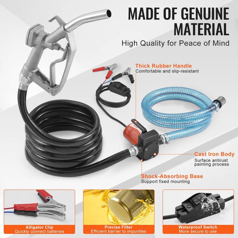 VEVOR Fuel Transfer Pump 5.3 GPM 1/10 HP Portable Electric Diesel Transfer Pump for Gasoline Diesel Kerosene Methanol Blends - FBBMG37GPM11Y1A3HV9