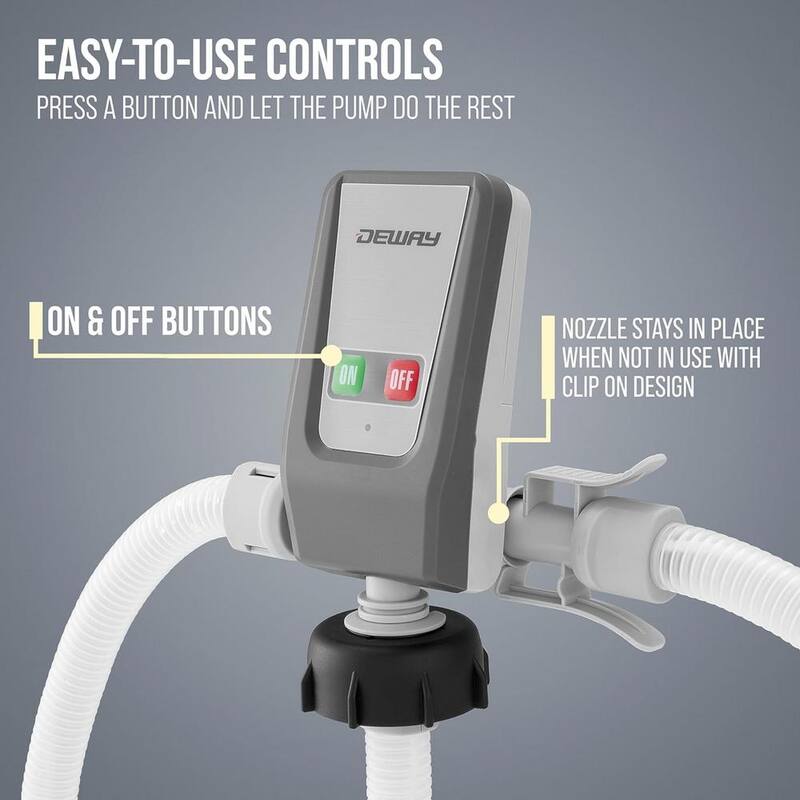 DEWAY Automatic Fuel Transfer Pump with Auto-Stop, 3 Cans Adapters, Battery Powered or DC 12V Cable - WAYPUMP18