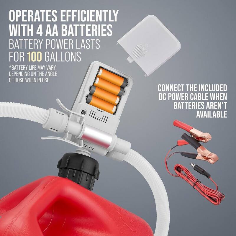 DEWAY Automatic Fuel Transfer Pump with Auto-Stop, 3 Cans Adapters, Battery Powered or DC 12V Cable - WAYPUMP18