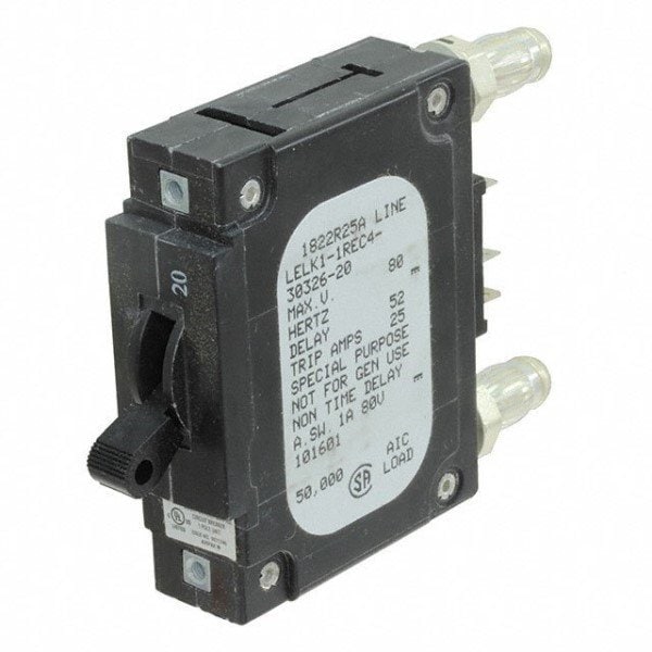 Sensata Circuit Breaker, LEL Series, 20A, 1 Pole, Not Rated - LELK1-1REC4-30326-20