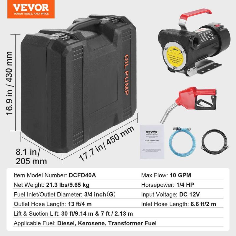 VEVOR Fuel Transfer Pump 10 GPM 1/4 HP Portable Electric Diesel Transfer Pump for Diesel Kerosene Transformer Fuel - CYBMG10GPM147B515V9