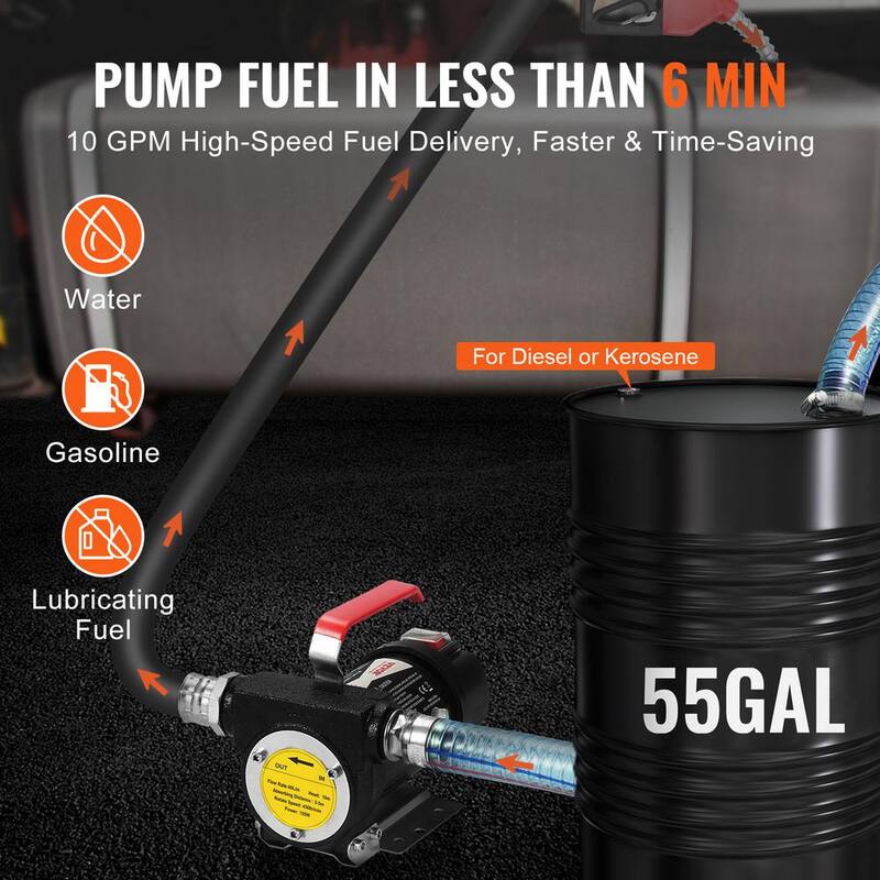 VEVOR Fuel Transfer Pump 10 GPM 1/4 HP Portable Electric Diesel Transfer Pump for Diesel Kerosene Transformer Fuel - CYBMG10GPM147B515V9