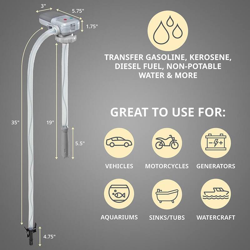 DEWAY Plastic Automatic Fuel Transfer Pump Siphon with Auto-Stop Battery Powered 35 in. Hose 307 Oz. Per Minute - WAYPUMP09
