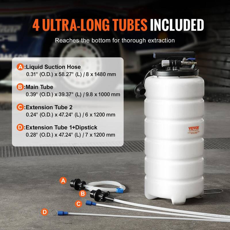 VEVOR Fluid Extractor, 1.74 gal. (6.5 Liters), Pneumatic Oil Changer Vacuum Fluid Extractor with Dipstick and Suction Hose - SDCYQ15LQD20CAED3V0-802